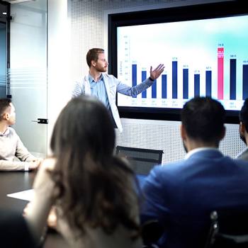 Technology which inspires business model changes man presenting